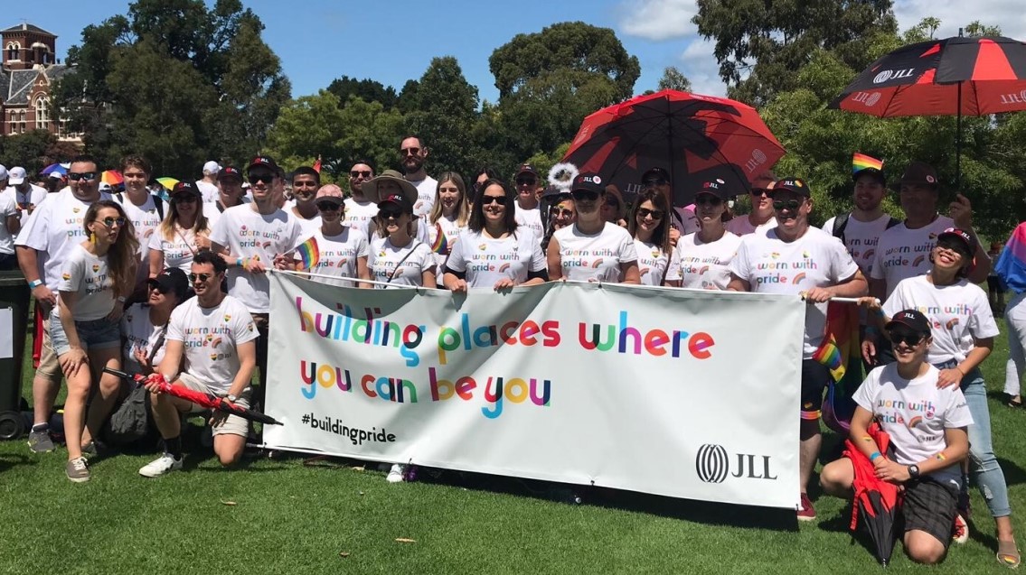 JLL Victoria team participating in the Midsumma Pride March in Melbourne.